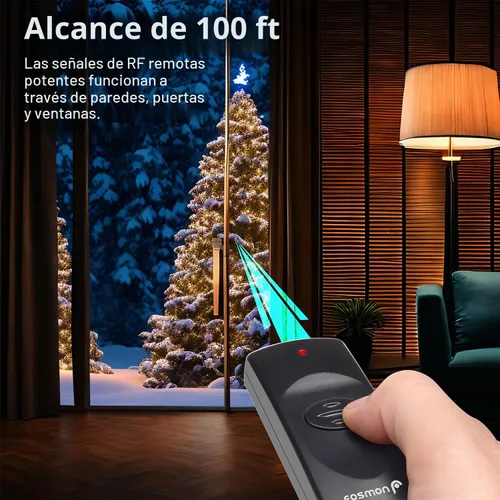Vista 6 de Fosmon - Salida eléctrica con control remoto para interiores y exteriores con 2 mandos a distancia inalámbricos, enchufe eléctrico con interruptor