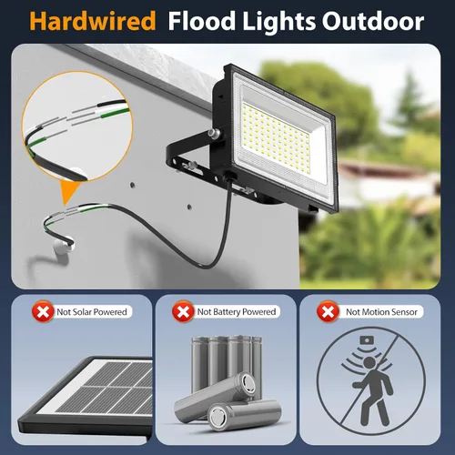 Vista 2 de Onforu Paquete de 2 luces LED de inundación para exteriores, equivalente a 500 W, 4500 lúmenes, luz de seguridad súper brillante, luz de día de 6000
