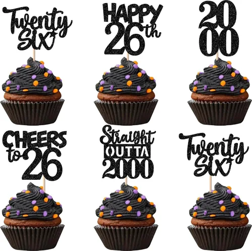 Vista 26 de 30 piezas negras para cupcakes de 10.º cumpleaños con purpurina Ten Happy 10 Straight Outta 2016 para saludos a 10 años 10 cumpleaños, boda Negro