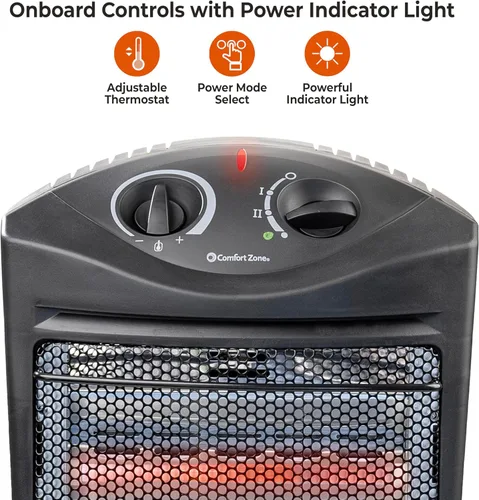 Vista 4 de Calentadores de espacio Comfort Zone para uso en interiores, calentador eléctrico portátil, termostato ajustable, calor infrarrojo, calentador