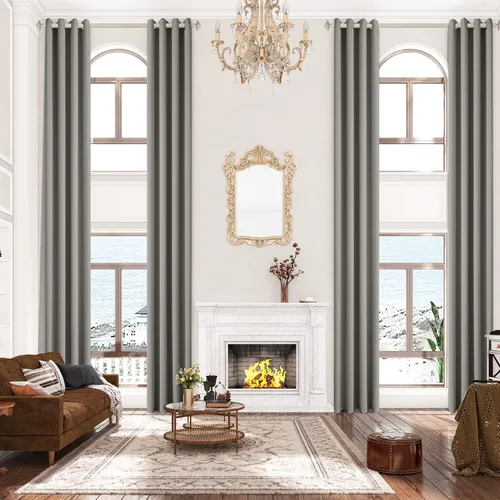 Vista 15 de Sanceor Cortina extra larga de textura suave de 132 pulgadas de largo, 1 panel negro, aislamiento térmico, oscurecimiento de la habitación, cortina