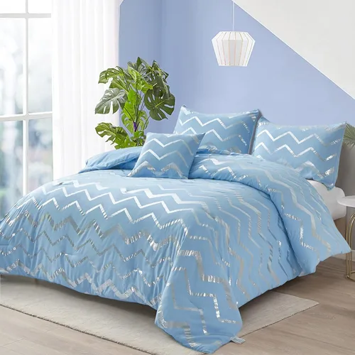 Vista 11 de Menghomeus Juego de edredón azul/plateado tamaño Twin/Twin XL, estampado metálico con purpurina, edredón de cama bonito y brillante, juegos de ropa