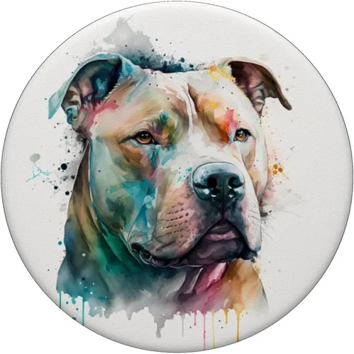 Vista 3 de Pitbull - Diseño de acuarela para perros PopSockets intercambiables PopGrip