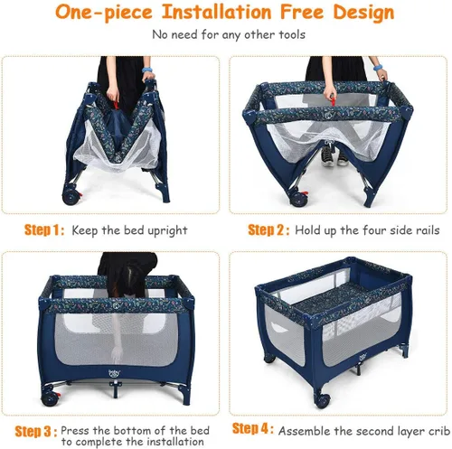 Vista 3 de HONEY JOY Pack and Play, corralito plegable con moisés, cuna de viaje ligera sin instalación desde recién nacidos hasta niños pequeños, centro