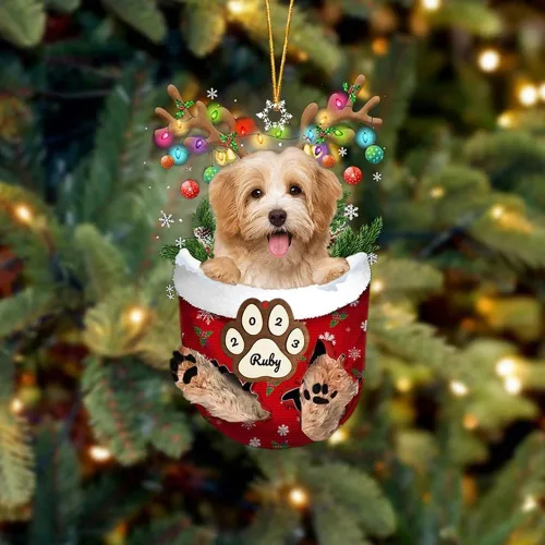 Vista 184 de Adornos personalizados de Pug cervatillo – Decoración personalizada para árbol de Navidad con patas de bolsillo de nieve