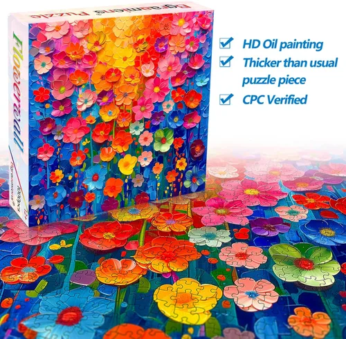 Vista 2 de Rompecabezas para adultos de 1000 piezas, rompecabezas de pared de flores coloridas para adultos, pintura de arte floral, flores de arco iris