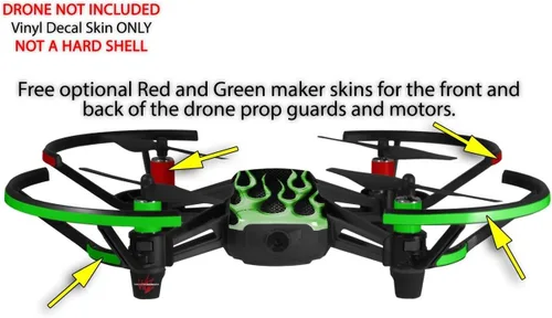 Vista 3 de Skin Decal Wrap 2 Pack para DJI Ryze Tello Drone Metal Flames Green Drone no incluido