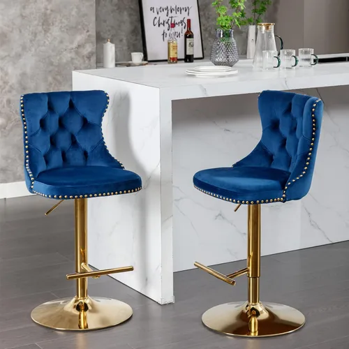 Vista 16 de Aoowow Juego de 2 taburetes de bar giratorios ajustables con parte trasera de terciopelo copetudo, sillas de bar modernas tapizadas con cabeza