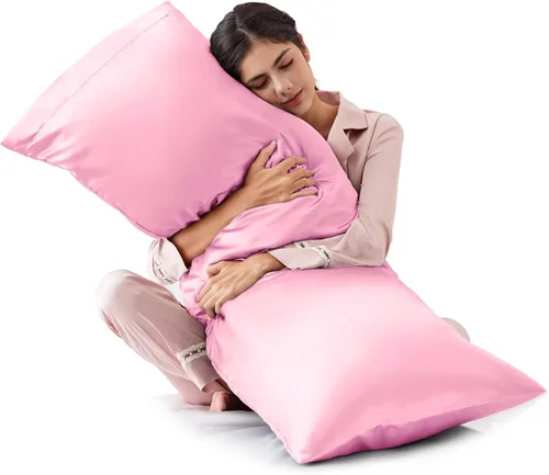 Vista 29 de Love's cabin Funda de almohada de satén para cabello y piel, similar a las fundas de almohada de seda, paquete de 2 fundas de almohada