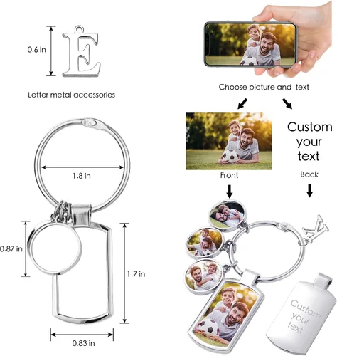 Vista 3 de Easycosy Llavero personalizado con texto de imagen, llavero grabado personalizado, regalos de fotos personalizados para hombres, mujeres y familia