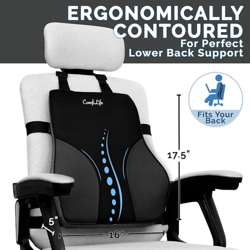 Vista 5 de ComfiLife Almohada de apoyo lumbar para silla de oficina – Almohada lumbar de espuma viscoelástica premium – Respaldo para silla de oficina, coche