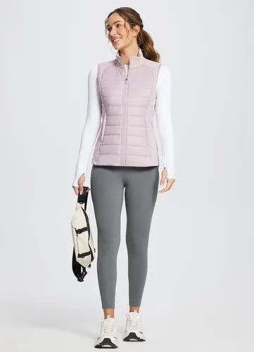 Vista 6 de BALEAF Chaleco acolchado ligero y cálido para mujer, para correr, invierno, híbrido, sin mangas, acolchado resistente al agua