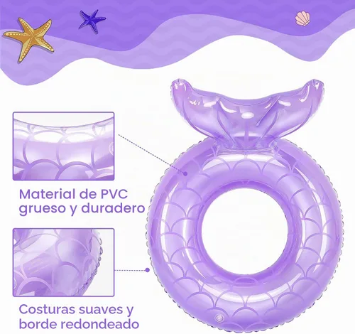 Vista 3 de MoKo Pool Floats, Mermaid Inflatable Swim Tubes Floaties Morado