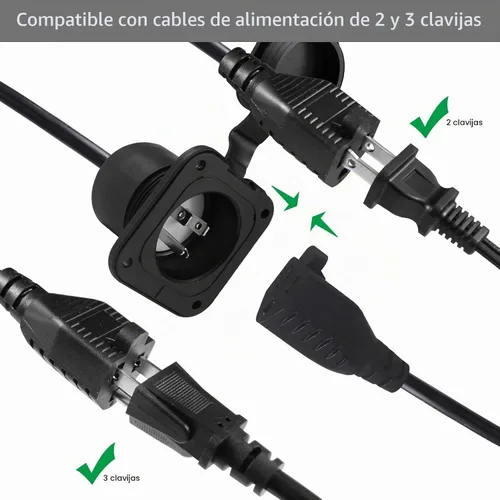 Vista 8 de Enchufe de Puerto de CA de 15A - Toma de Entrada de Alimentación de 125V con Cable de Extensión Triple de 18 Pulgadas, Enchufe NEMA 5-15 con Brida