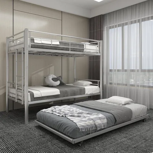 Vista 11 de Twin Over Twin Bunk Bed with Trundle, Heavy Duty Bunk Beds Frame with Side Ladders Convertible Bunkbed with Safety Guard Rails, No Box Spring Needed