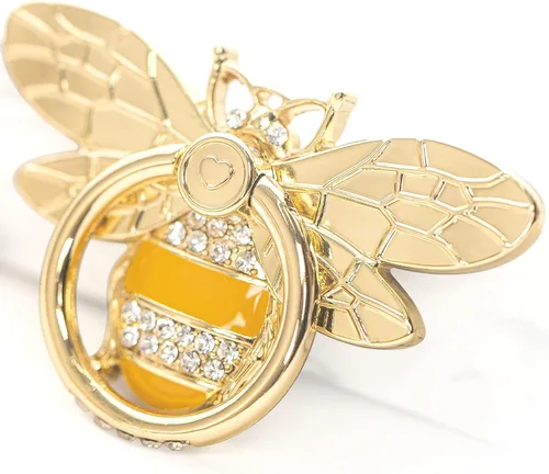 Vista 9 de Allengel Soporte para anillo de teléfono con cristal de abeja, bonito soporte de anillo de teléfono para iPhone o teléfono inteligente, dorado
