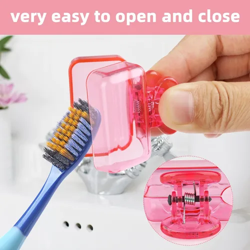 Vista 8 de Paquete de 4 fundas protectoras para cepillos de dientes de viaje, protector de cepillo de dientes, estuche protector de plástico portátil