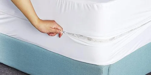 Vista 3 de Protector de colchón impermeable con cremallera de tela que protege de derrames y manchas, bolsillo profundo de 12 pulgadas, transpirable y cómodo