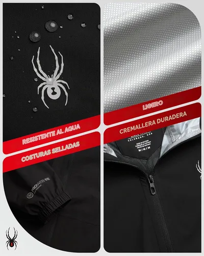 Vista 4 de Spyder Chaqueta impermeable para hombre - Cortavientos con capucha ligera e Negro