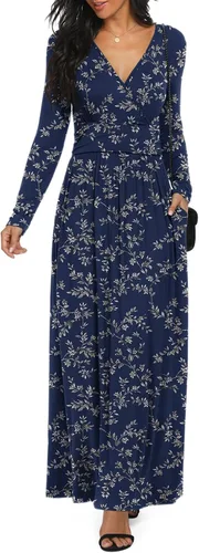 Vista 19 de LILBETTER - Vestido largo de manga larga, cuello en V profundo, holgado, liso y casual para mujer Verde militar