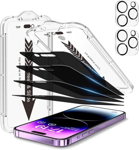 Vista 23 de EZ-GLAZ - Paquete de 4 + 2 protectores de pantalla de privacidad para iPhone 13 [6.1 pulgadas] con protector de lente de cámara