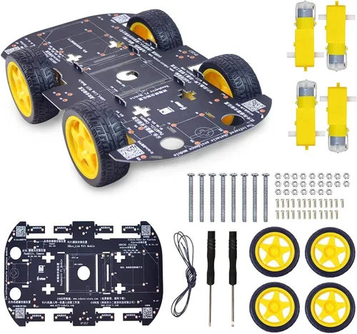Vista 2 de Robot Chassis 4WD Robot Car Smart Chassis Kit con 4 TT Motor para Arduino/Raspberry Pi/Jetson Nano, Smart Robotic Car Chassis DIY Kit de aprendizaje