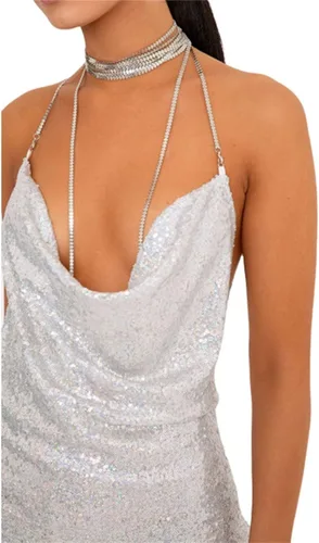 Vista 4 de Christmas Party Dress Fashionable Ladies Sequined Necklace Sexy Dress New Years Dress