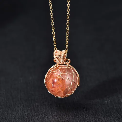 Vista 6 de ZPMMPZ Collar con colgante ovalado envuelto en alambre de cristal, collar de piedra curativa de Reiki natural, regalo para mujeres y niñas
