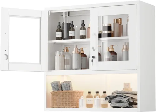 Vista 8 de VINGLI Armario de Pared para Garaje con Puertas con Cerradura y Estante Ajustable, Gabinete de Pared de Metal, Gabinete de Almacenamiento Superior