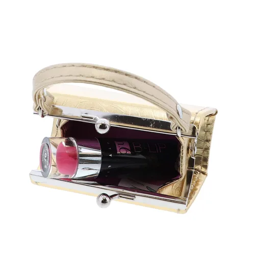 Vista 4 de Estuche metálico floral para lápiz labial con asa Mini monedero Mahjong, Oro