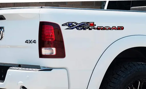 Vista 2 de 2 calcomanías de vinilo con bandera estadounidense 4x4 3D Off-Road para caja de camioneta Dodge Ram 1500 2500 3500