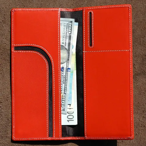 Vista 5 de Pacer Go Cartera de viaje larga delgada con bloqueo RFID de cuero genuino, Rojo -, Minimalista