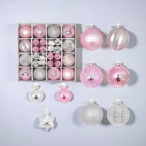 Vista 7 de Juego de 44 adornos de bolas de Navidad, adornos de bolas de Navidad inastillables para Navidad, vacaciones, corona y decoraciones de fiestas