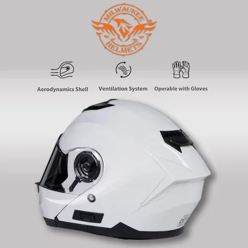 Vista 6 de Milwaukee Helmets MPH9816DOT 'Breeze' - Casco modular de motocicleta avanzado blanco para hombres y mujeres con visera desplegable