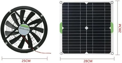 Vista 4 de VIGAN Ventilador con panel solar de 100 W, mini ventilador de escape solar de 10 pulgadas para perro, casa de pollo, invernadero, cargador