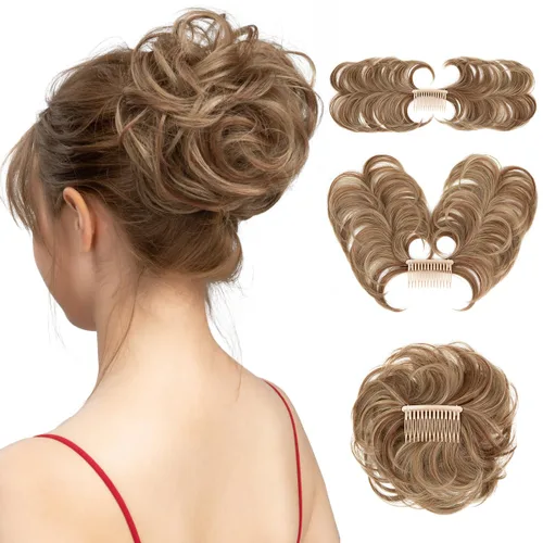 Vista 16 de Peine de moño desordenado con clip lateral para mujer, corto, natural, lacio, versátil, ajustable, fácil de peinar, (rubio ceniza-C)