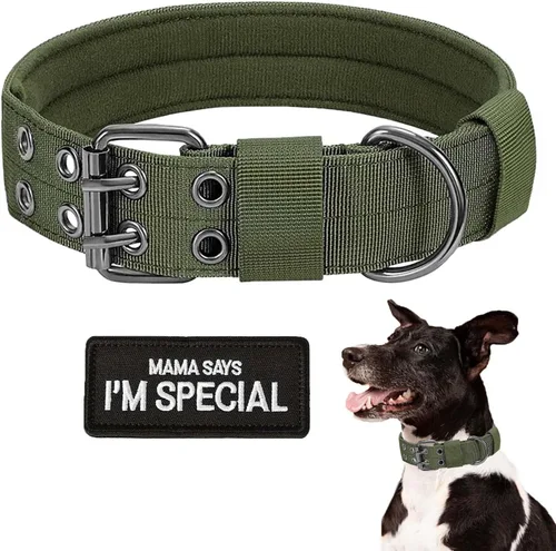 Vista 13 de Collar táctico para perro, collar militar ajustable de nailon para entrenamiento, hebilla de metal resistente, collares tácticos para mediano y Negro