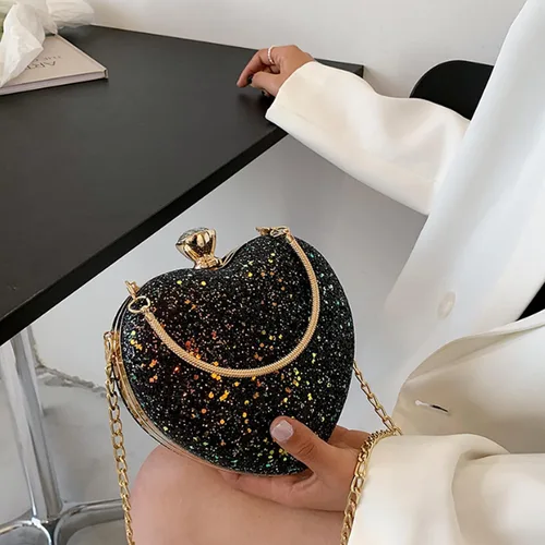 Vista 3 de U Scinan Bolso de mano con forma de corazón para mujer, bonito bolso de mano con lentejuelas