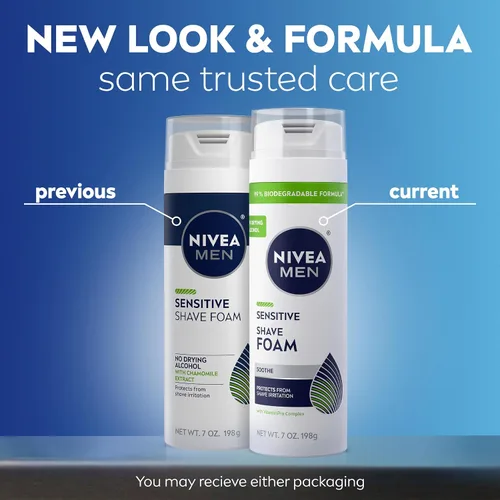 Vista 2 de NIVEA MEN - Espuma de afeitado sensible con vitamina E, extractos calmantes de manzanilla y hamamelis, paquete de 6 latas de 7 onzas