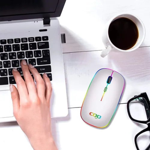 Vista 6 de Ratón inalámbrico COO, ratón Bluetooth recargable delgado con LED Dual Mode Mouse with 3 DPI Levels & Silent Click, Bluetooth 5.1/2.4G Wireless