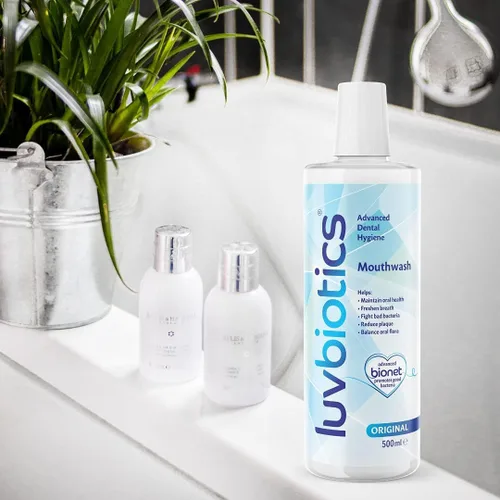 Vista 9 de Luv Biotics Enjuague bucal sin alcohol con probióticos orales, xilitol para un aliento fresco, salud de las encías y soporte para el microbioma