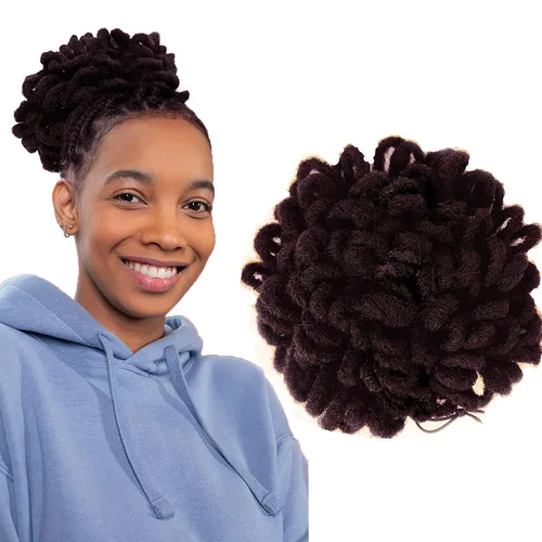 Vista 15 de Abellee 2 moños de Loc para mujeres negras, 8 pulgadas, moño de pétalos de Loc, Afro, cola de caballo alta, cordón de coleta, extensiones de cabello