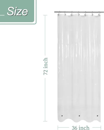 Vista 2 de Cortina de regadera para cabina de ducha 36x72, forro de cortina de regadera de plástico PEVA para baño, ligera e impermeable, 36 x 72, transparente