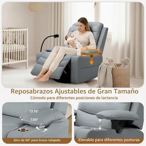 Vista 5 de Olela Power Glider - Silla reclinable para guardería, mecedora giratoria Gris oscuro