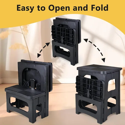 Vista 6 de AMOISE Amoise Taburete plegable de 2 escalones, reposapiés portátil antideslizante de 8 y 17 pulgadas de altura doble, soporta 300 libras
