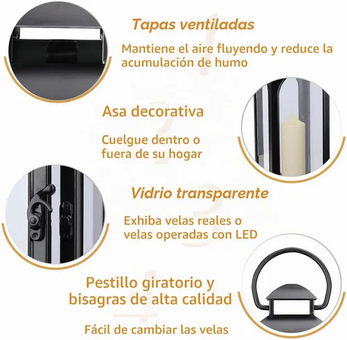 Vista 4 de Bdor Linterna de 16 pulgadas para interiores y exteriores, juego de 2 Negro