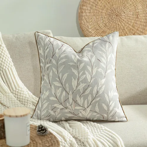 Vista 38 de VOGOL - Funda de almohada texturizada de lino, 18 x 18 pulgadas, estilo granja, para sofá, cama y habitación, con diseño de pájaros y hojas beige