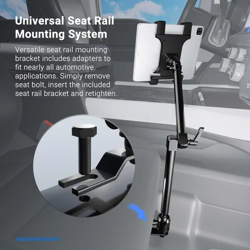 Vista 6 de ARKON Soportes – Soporte para tablet de riel de asiento de coche Resistente para coche/camión Ángulo y altura ajustables Fácil instalación
