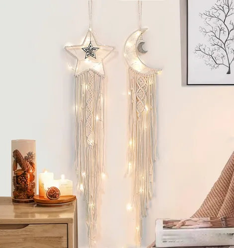 Vista 13 de Atrapasueños Atrapasueños de Luna con Luz, Atrapasueños Negro para Niñas y Niños, Decoración de Pared de Dormitorio, Decoración de Navidad