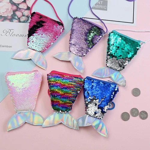 Vista 3 de Bolso de hombro de niña linda sirena lentejuelas mensajero bolsa mini monedero bolsos bolsa